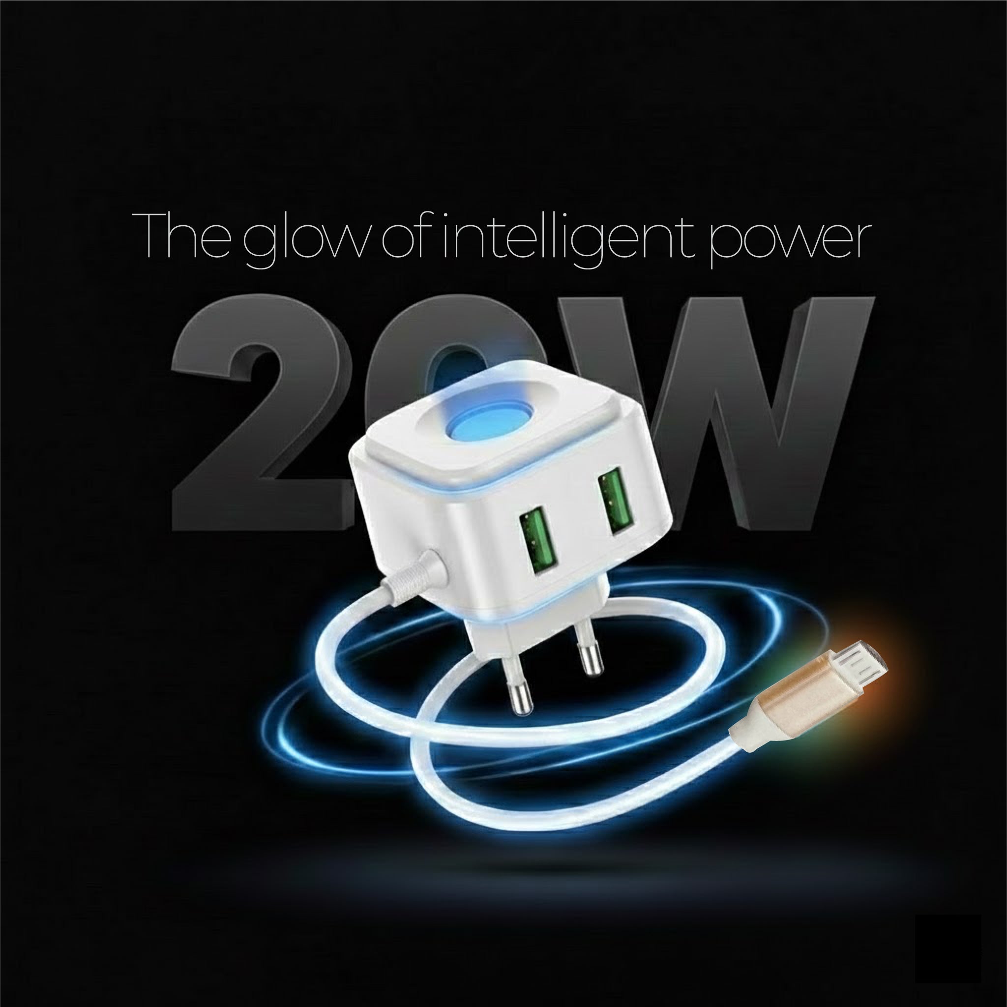 FMB Unicorn 20W 3-Port Charger with Built-In Micro-USB Cable & LED Indicator